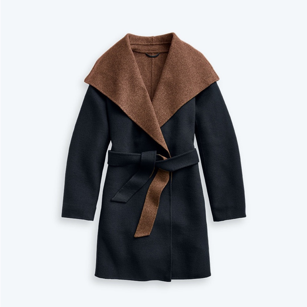 Summersalt wool wrap  Black and Brown Belted Coat